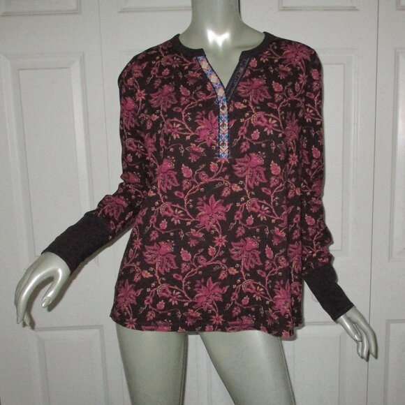 SUNDANCE Brown Print Thermal Long Sleeve With Embroidered Details - Picture 1 of 5